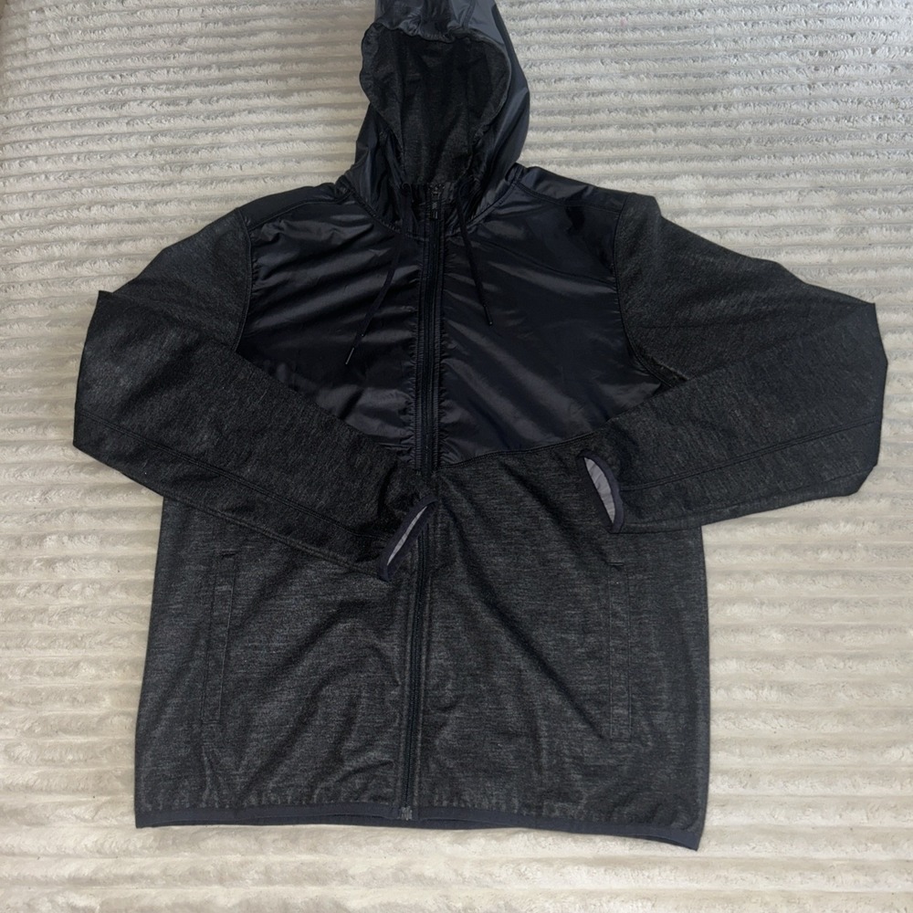 Rhone Tech Terry Full Zip Jacket Mens M Black Commuter Active Hooded Hybrid‎